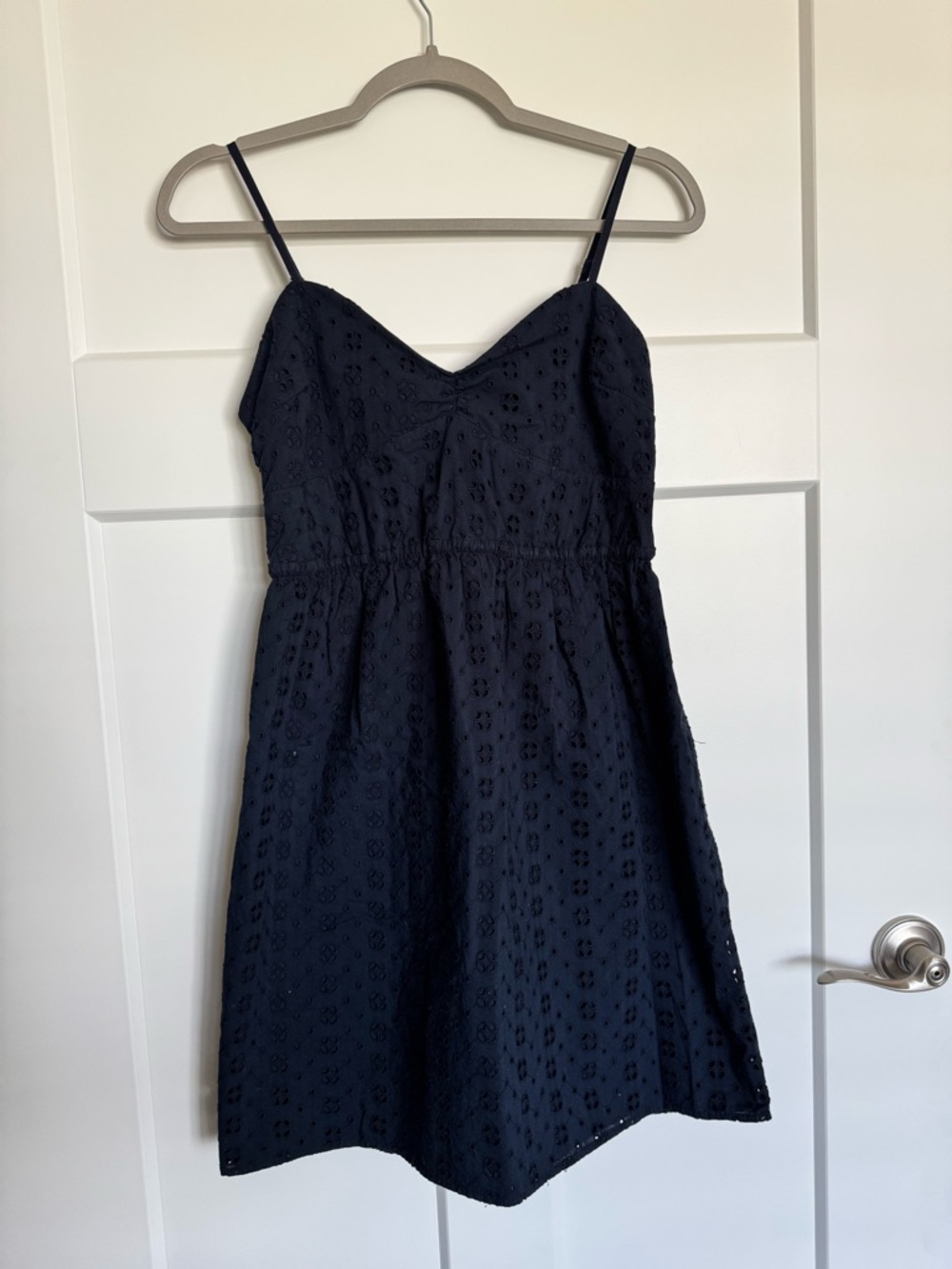 J. Crew Factory Navy Blue Eyelet Spaghetti Strap Sweetheart Mini Dress Sz S